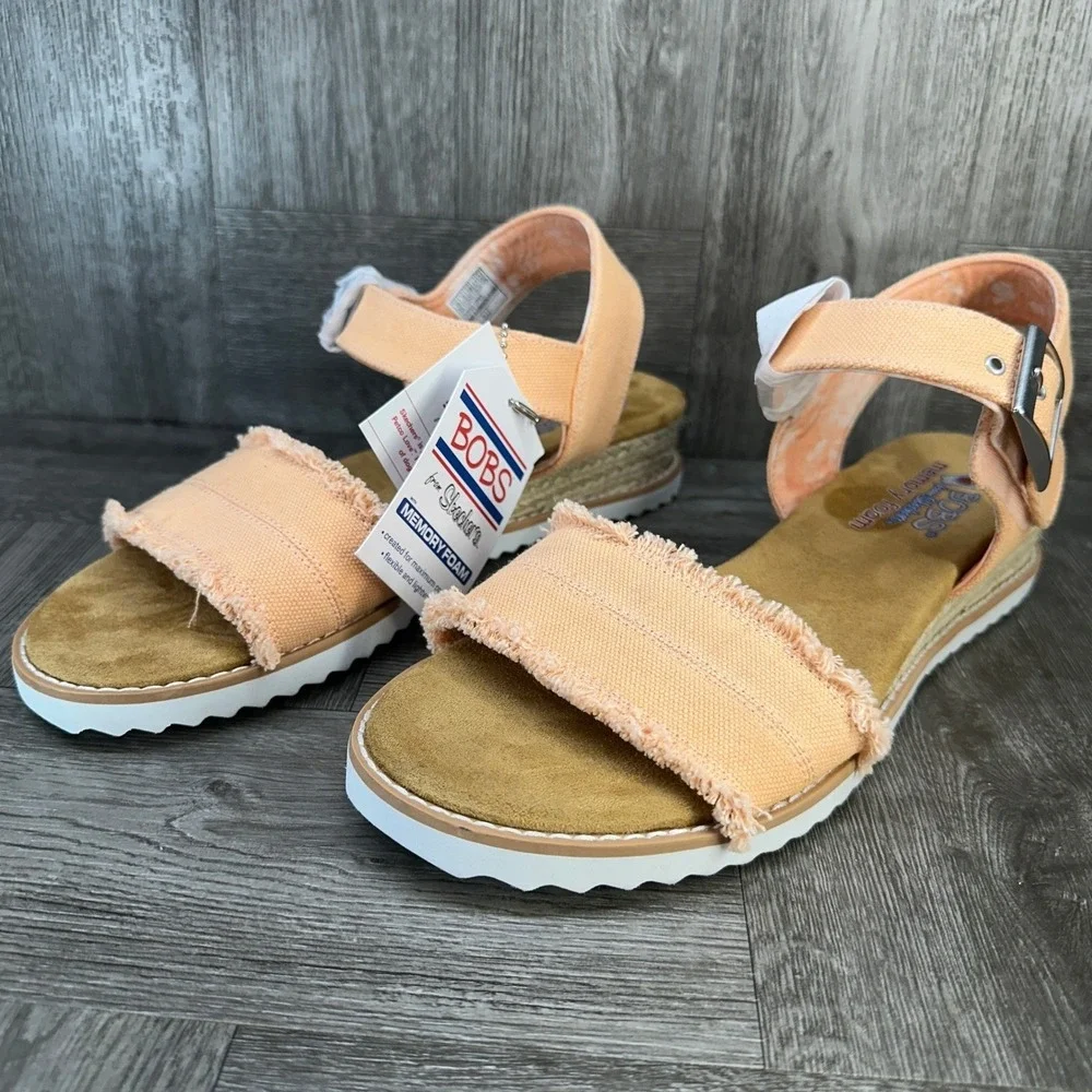 BOBS Skechers Desert Kiss Sandals Women 9 Canvas Frayed Boho NEW 113541/PCH